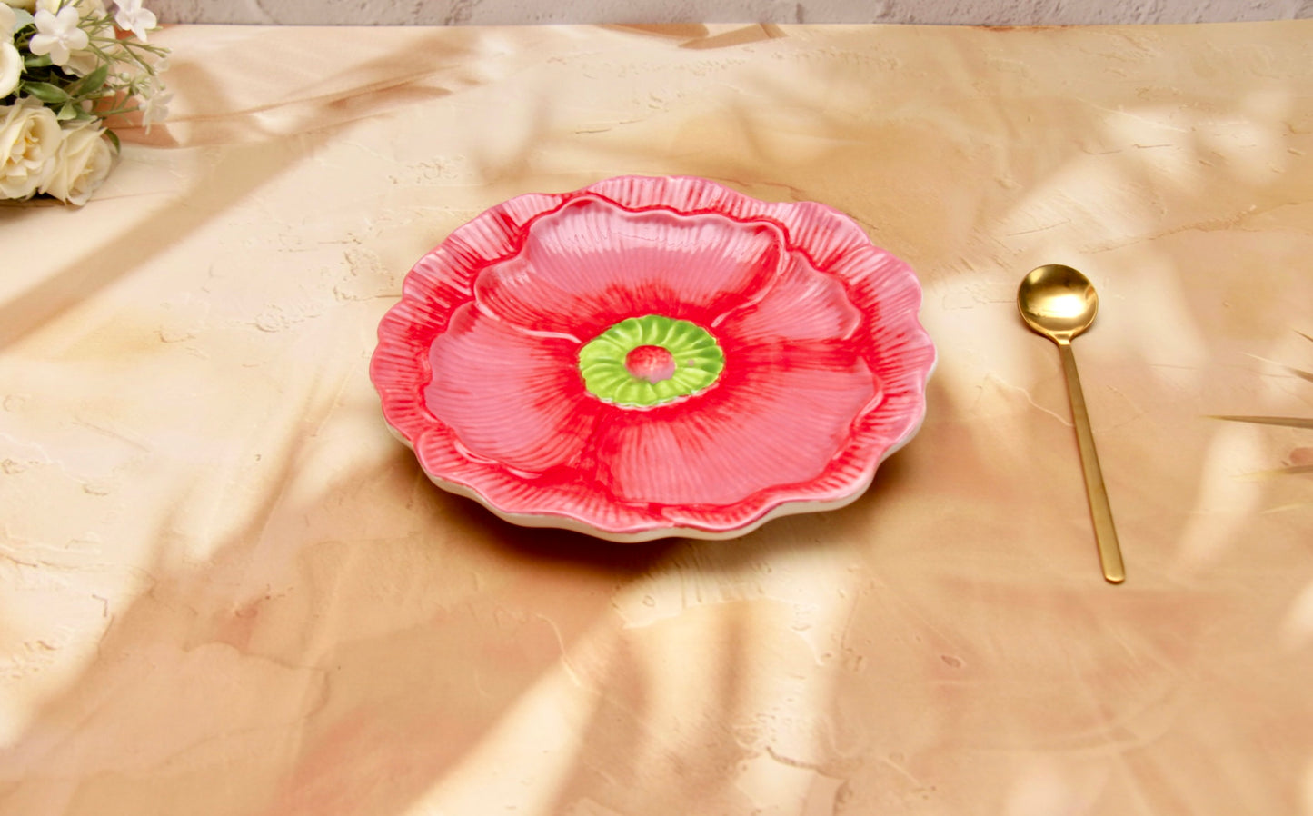 'Flora' Ceramic Dessert Plate - Red
