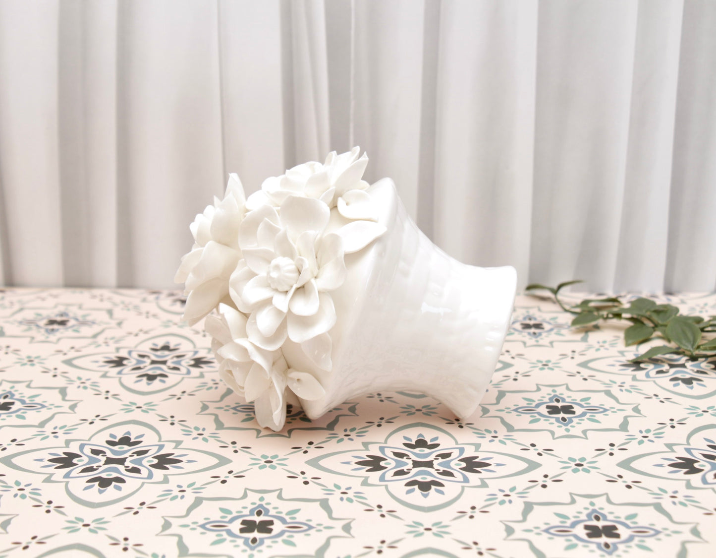 'Anastasia' White Roses Ceramic Bouquet | Centerpiece, Small