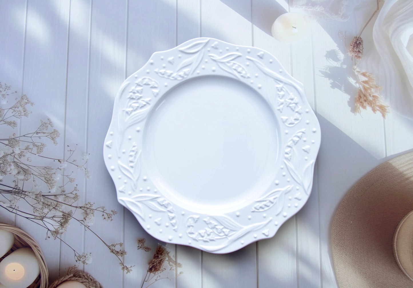 'Bella' White Ceramic Dinner Plate, Large