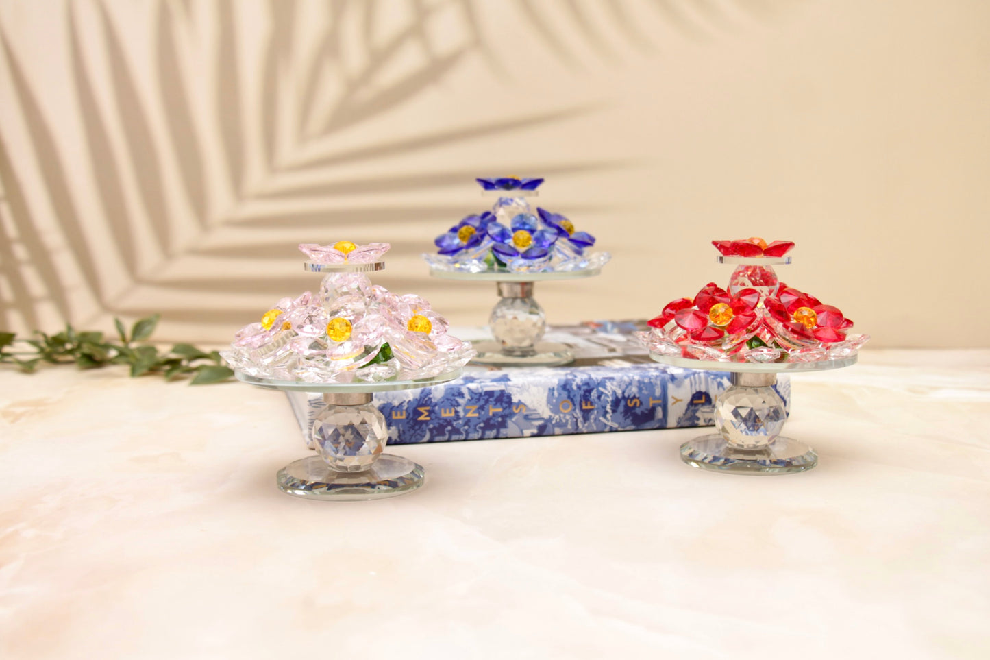 'Sparkles' Rotating Glass Crystal Flowers - Pink