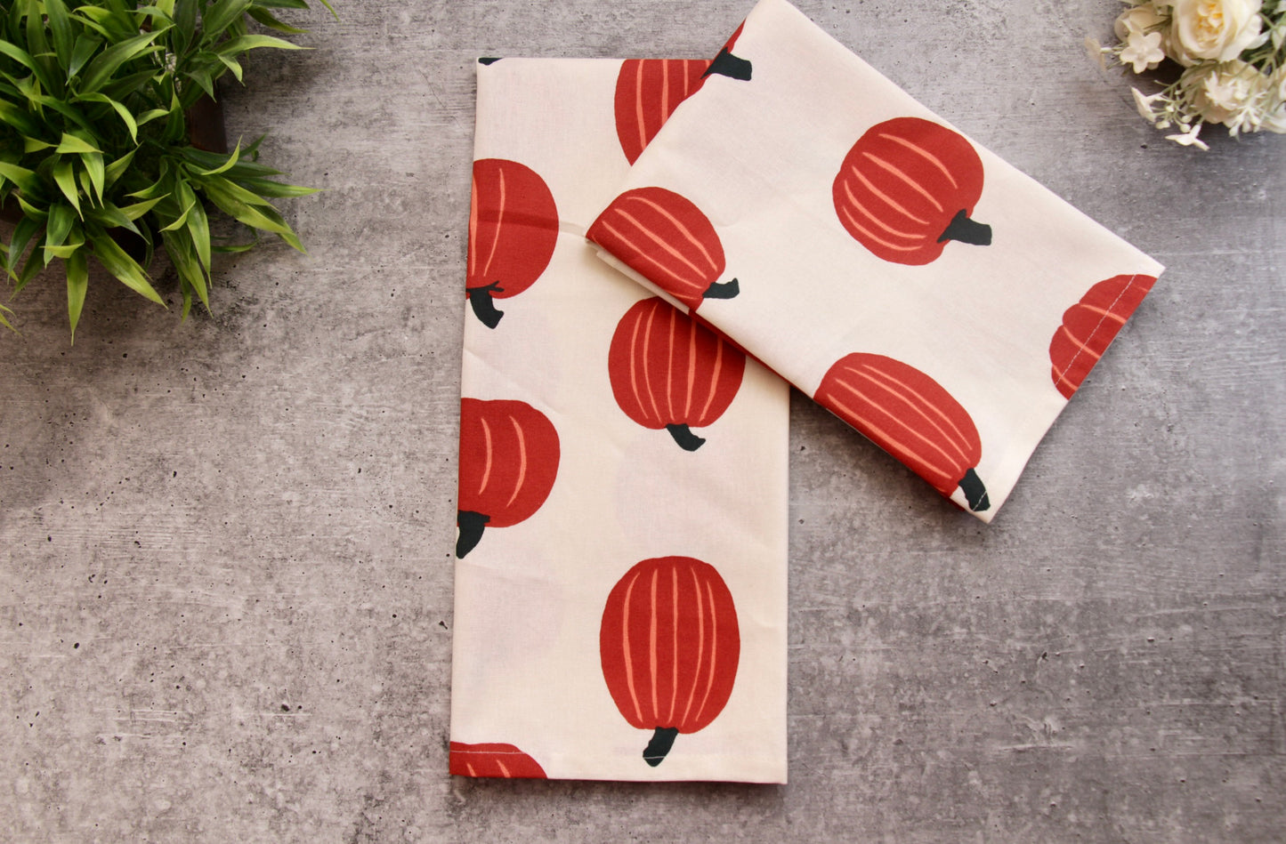 'Pumpkin' Printed Kitchen Towels Beige, Set of 2