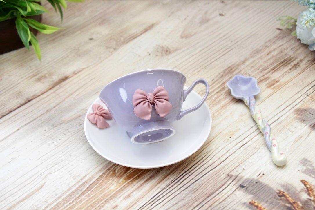 'Bow' Ceramic Cup n Saucer, Purple