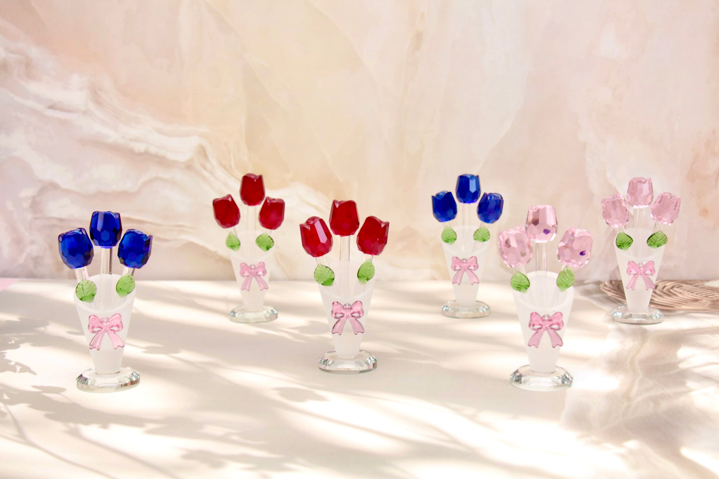 'Serenity' Glass Crystal Roses - Red