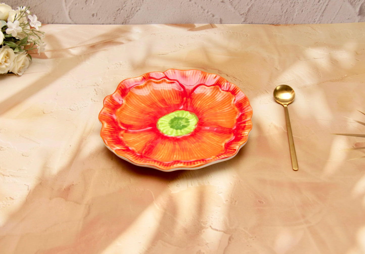 'Flora' Ceramic Dessert Plate - Orange