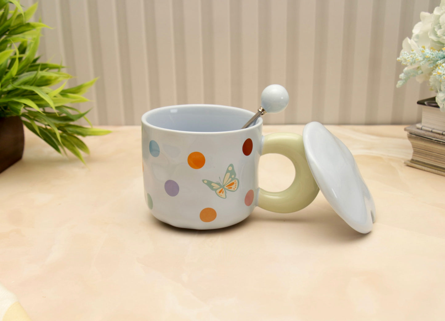 'Polka Dots' Ceramic Coffee Mugs - Blue