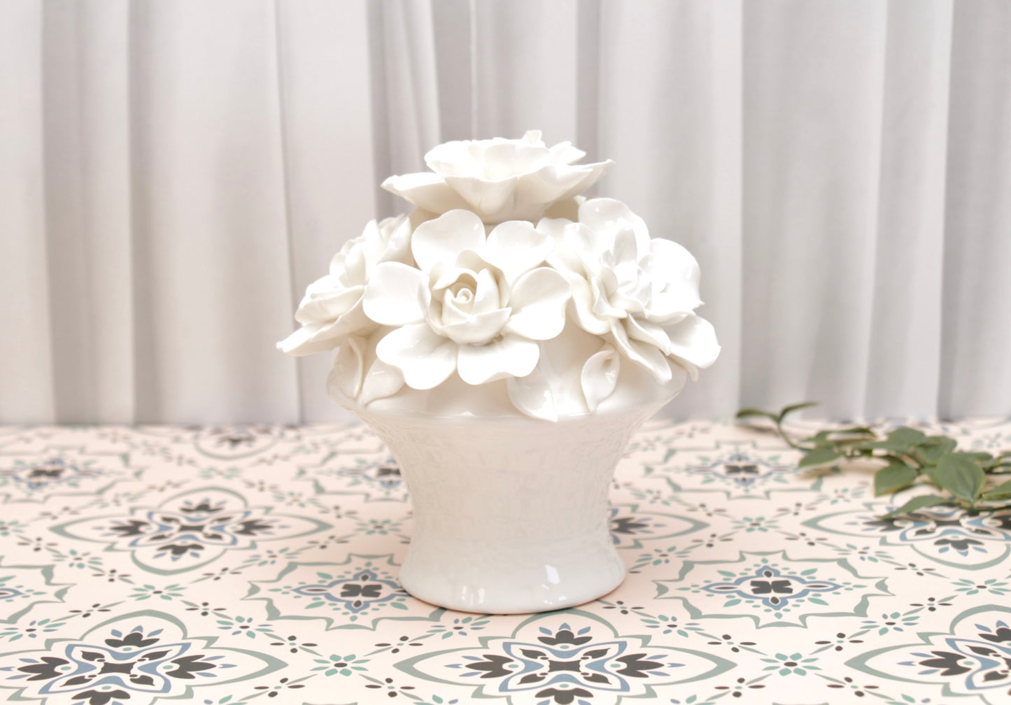 'Anastasia' White Roses Ceramic Bouquet | Centerpiece, Small