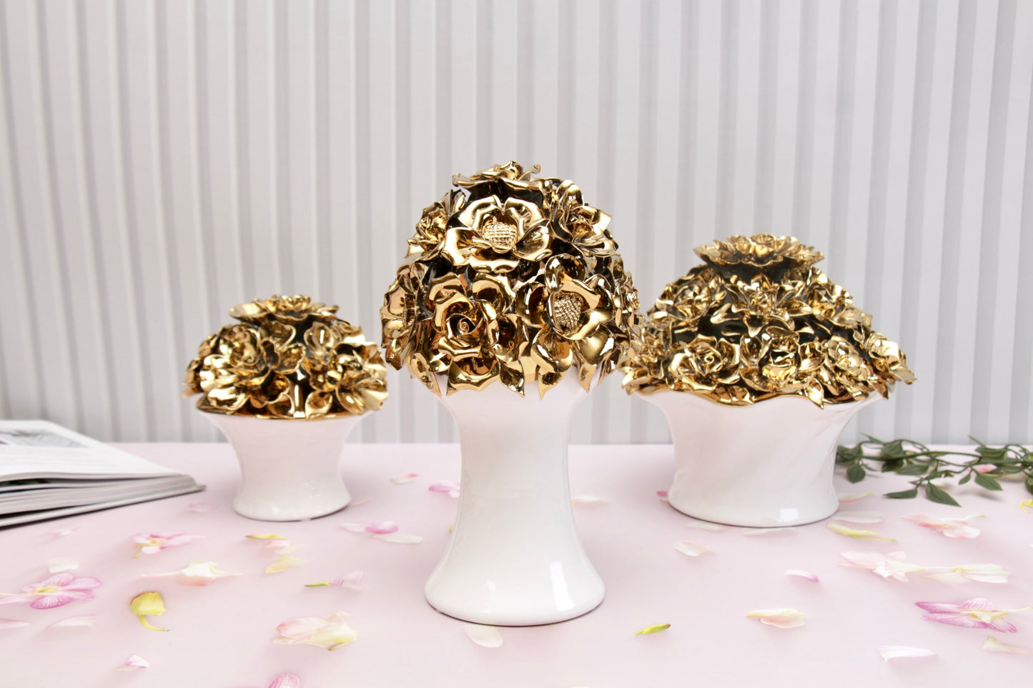 'Anastasia' White Roses Ceramic Bouquet | Vase | Centerpiece, Long