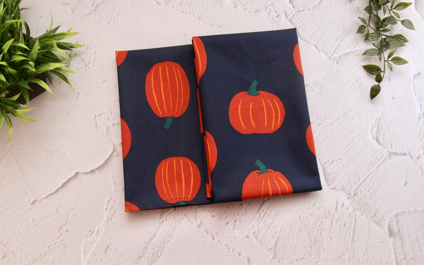 'Pumpkin' Printed Kitchen Towels Blue, Set of 2