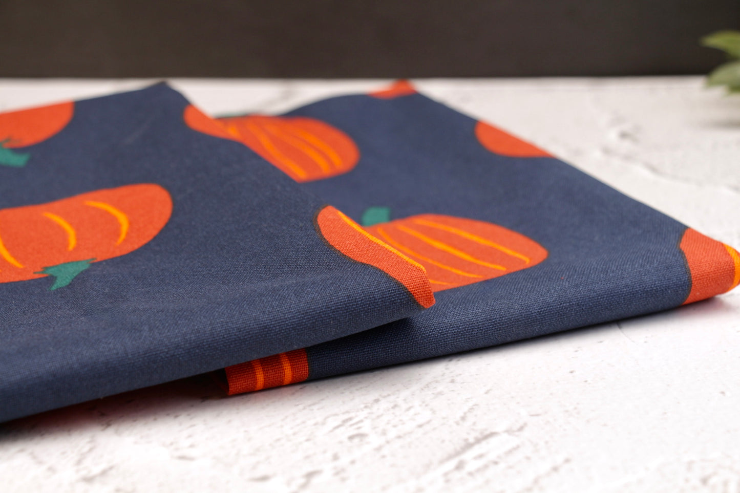 'Pumpkin' Printed Kitchen Towels Blue, Set of 2