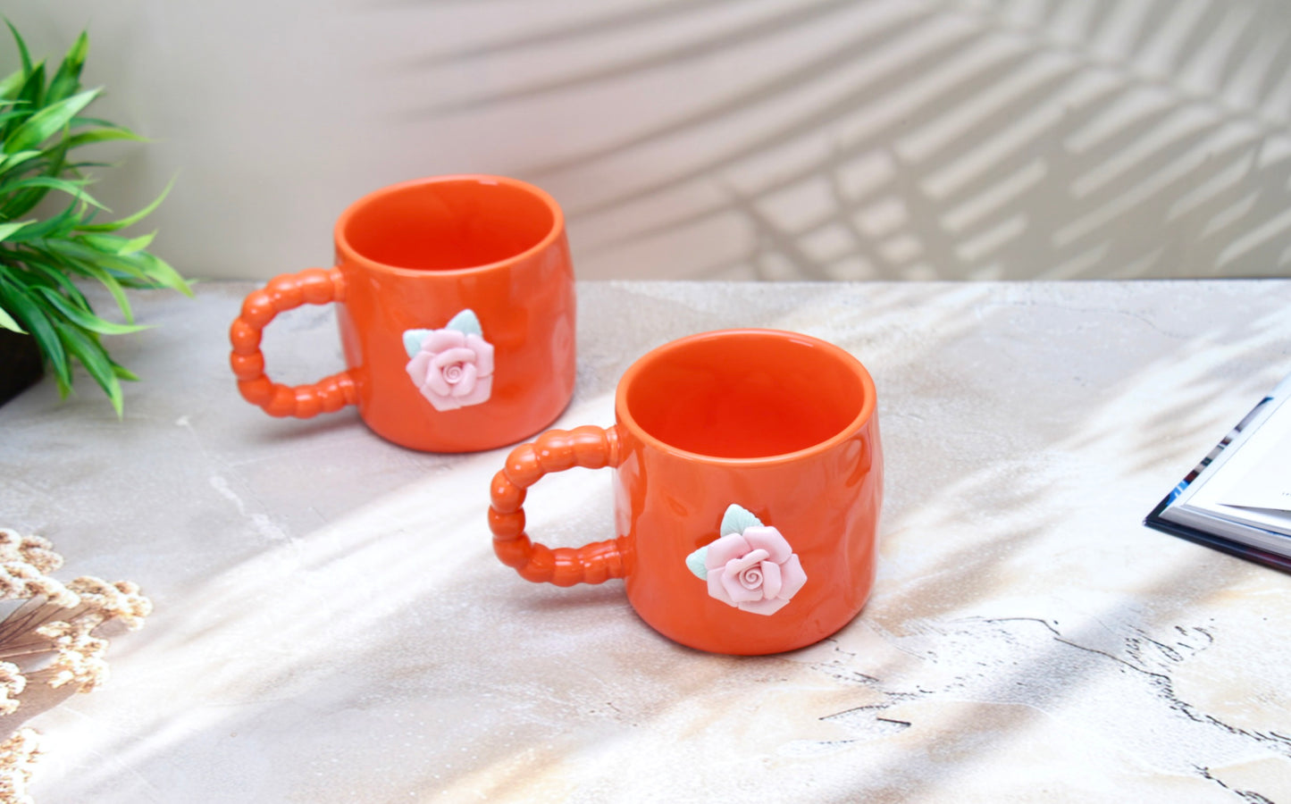 'French Rose' Ceramic Coffee Mug, Orange