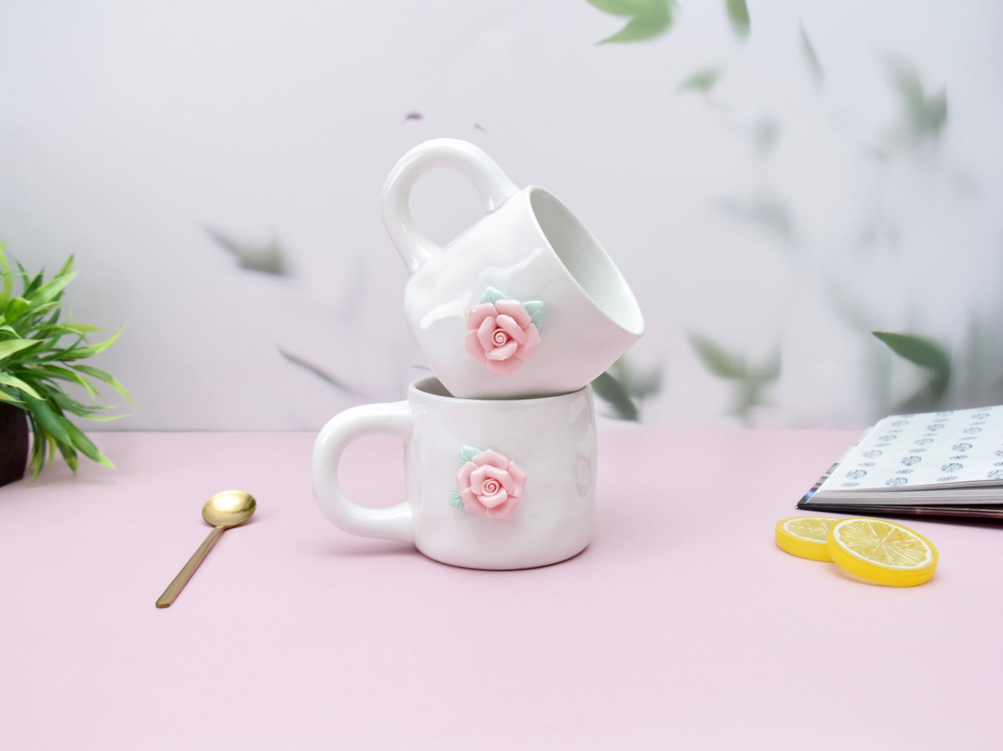 'French Rose' Ceramic Coffee Mug, White