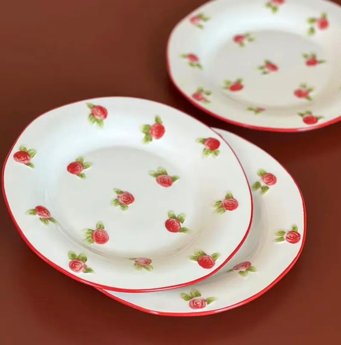 'Mini Roses' Ceramic Dessert Plate - Red
