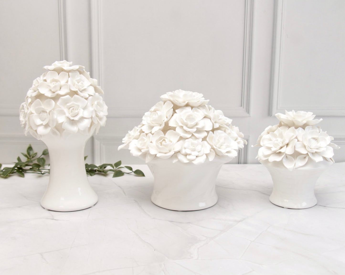 'Anastasia' White Roses Ceramic Bouquet | Centerpiece, Small