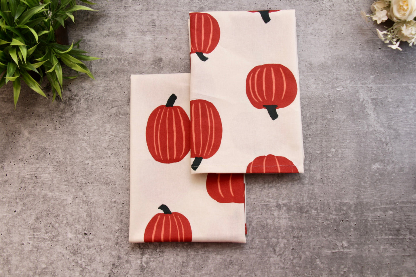 'Pumpkin' Printed Kitchen Towels Beige, Set of 2
