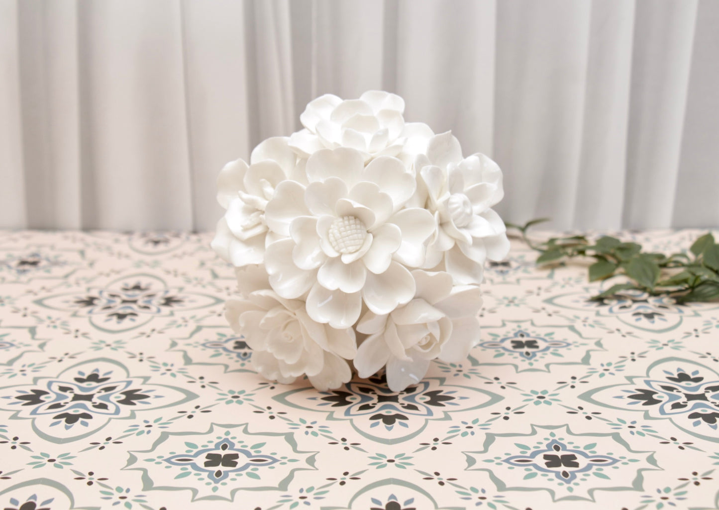 'Anastasia' White Roses Ceramic Bouquet | Centerpiece, Small