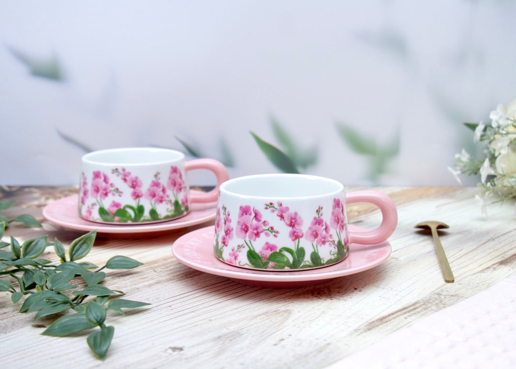 'Pink Meadows' Ceramic Cup & Saucer, Set Of 1