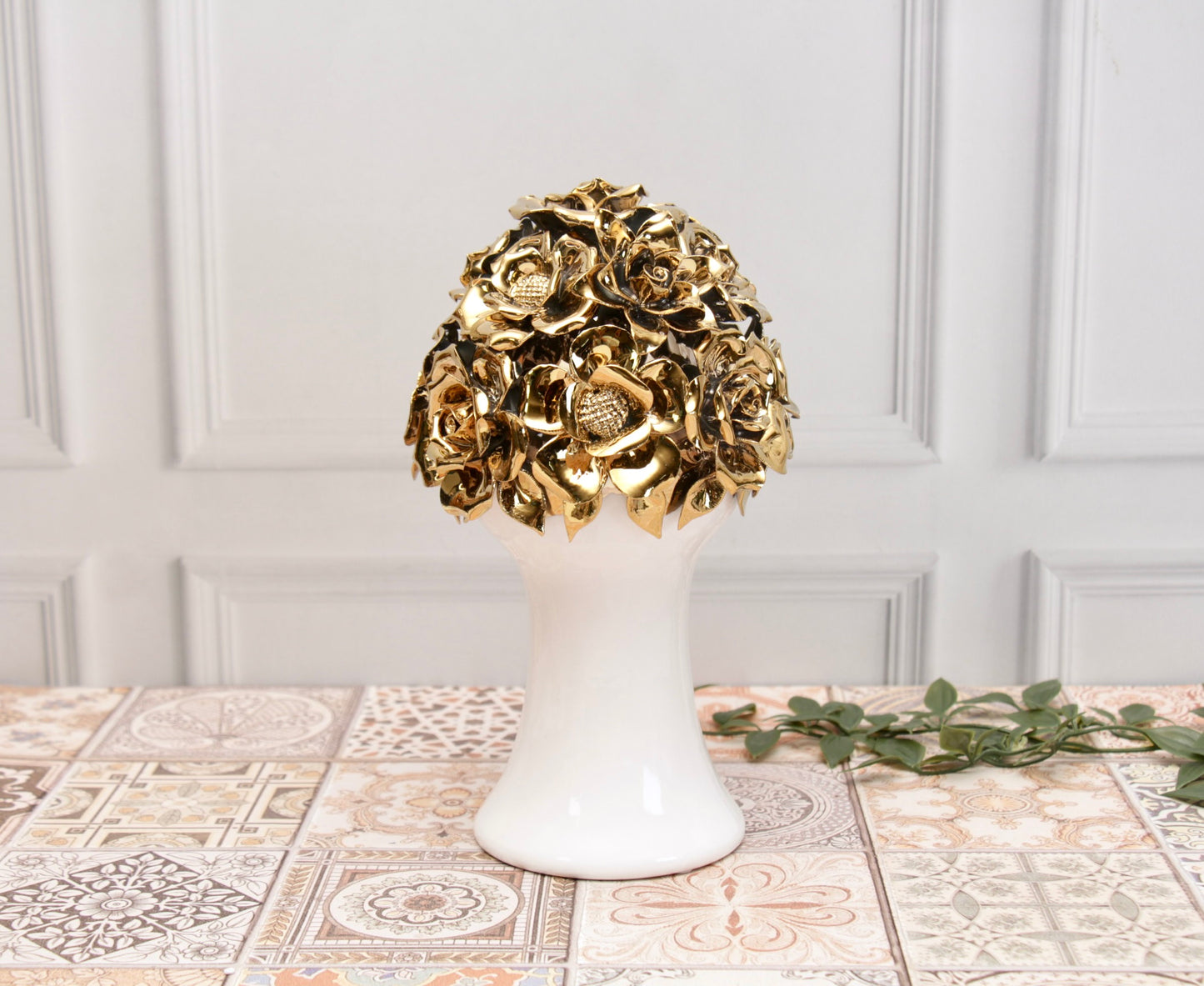 'Anastasia' White Roses Ceramic Bouquet | Vase | Centerpiece, Long