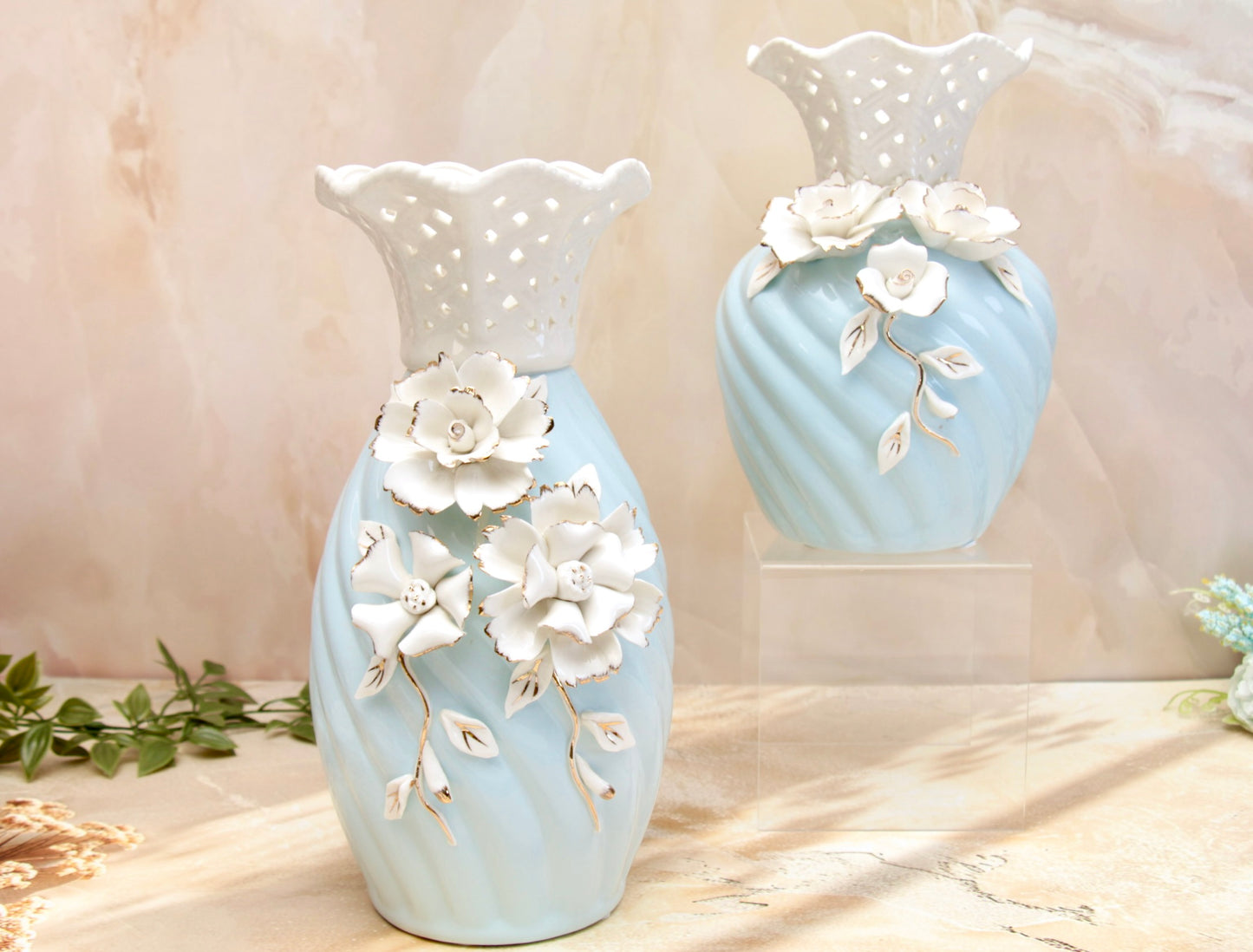 'Grace' Blue Ceramic Floral Vase, Small
