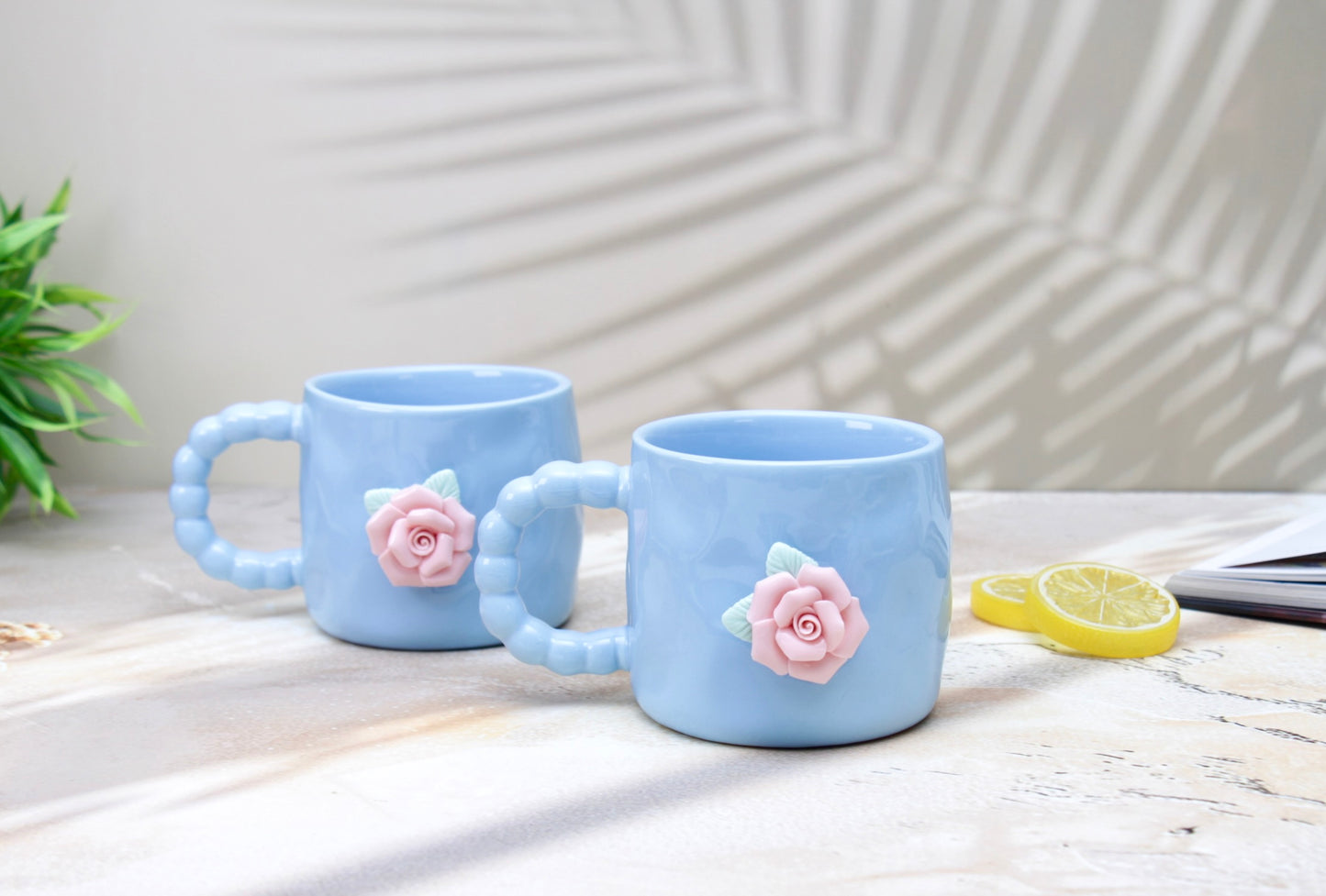 'French Rose' Ceramic Coffee Mug, Blue