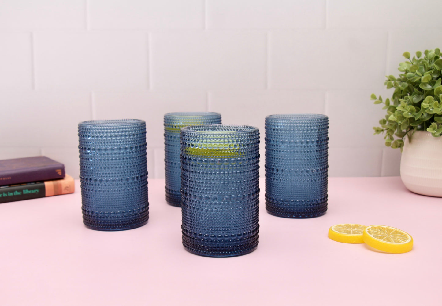 'Frost' Dotted Glass Tumblers, Set Of 4 - Blue