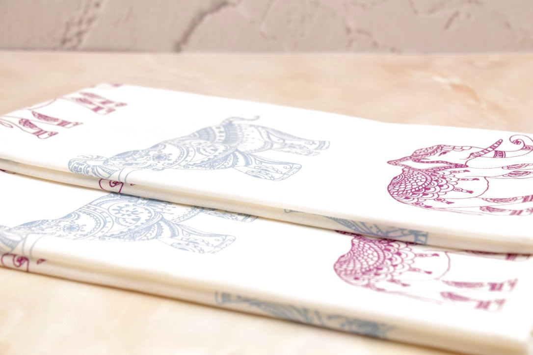 'Tribal Elephant' Printed Kitchen Towels, Set of 2