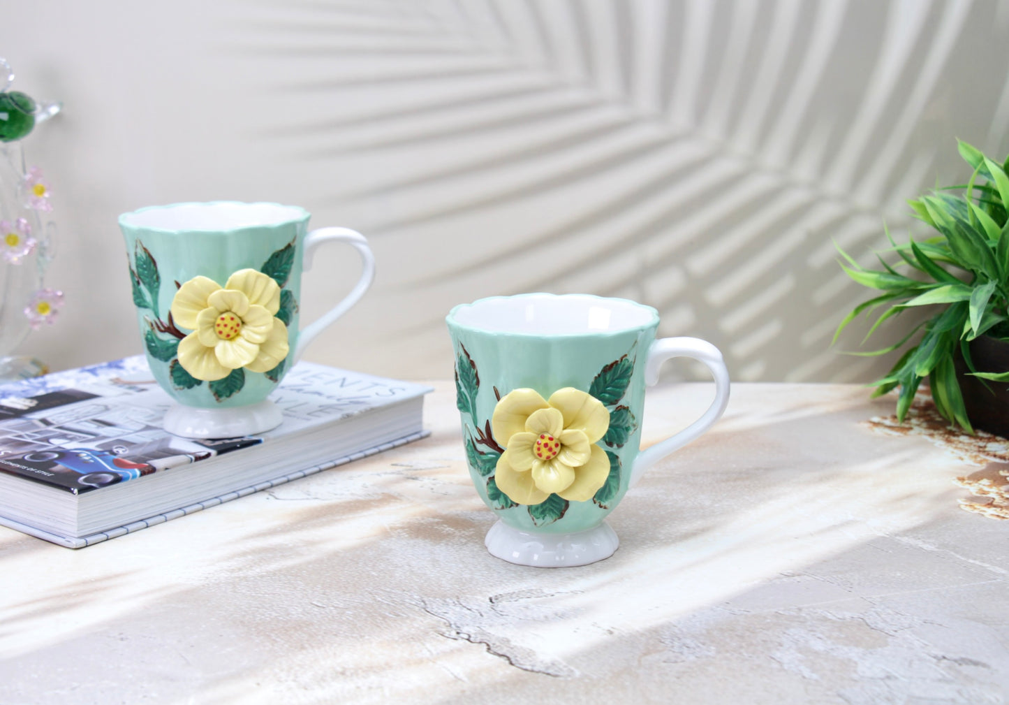 'Isadora' Ceramic Rose Embossed Coffee Mug