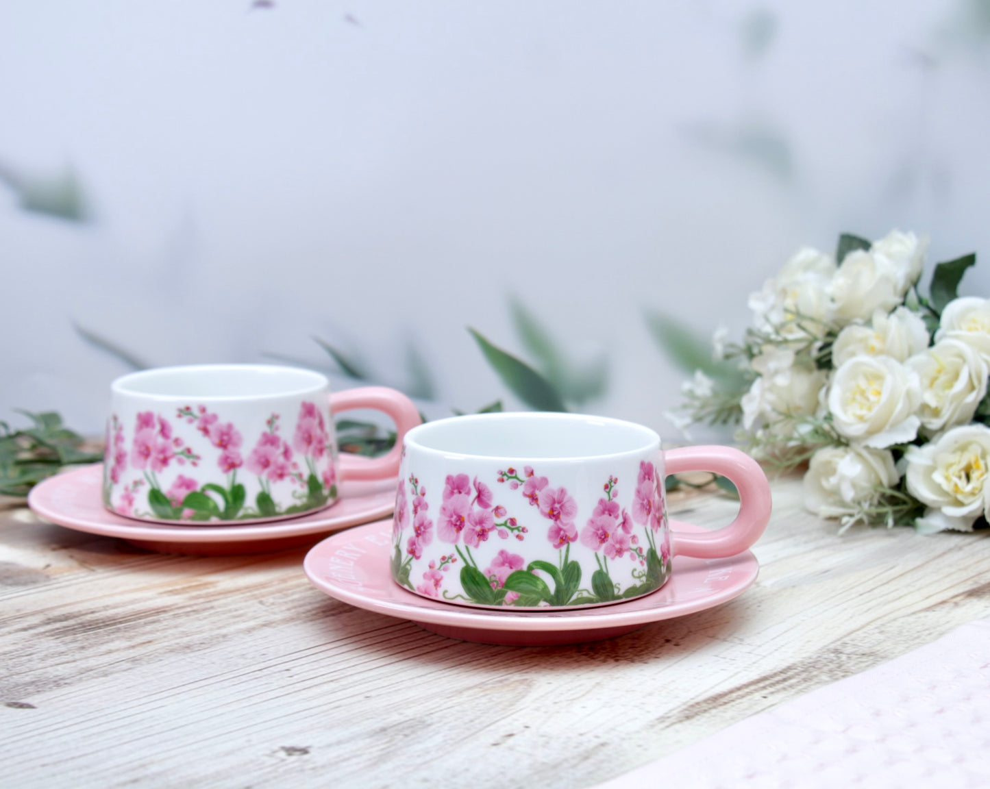 'Pink Meadows' Ceramic Cup & Saucer, Set Of 1