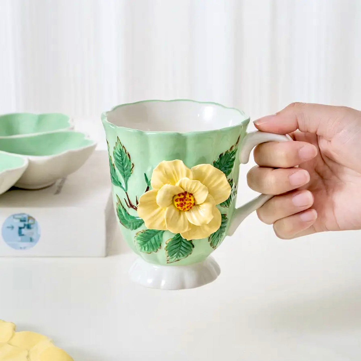 'Isadora' Ceramic Rose Embossed Coffee Mug