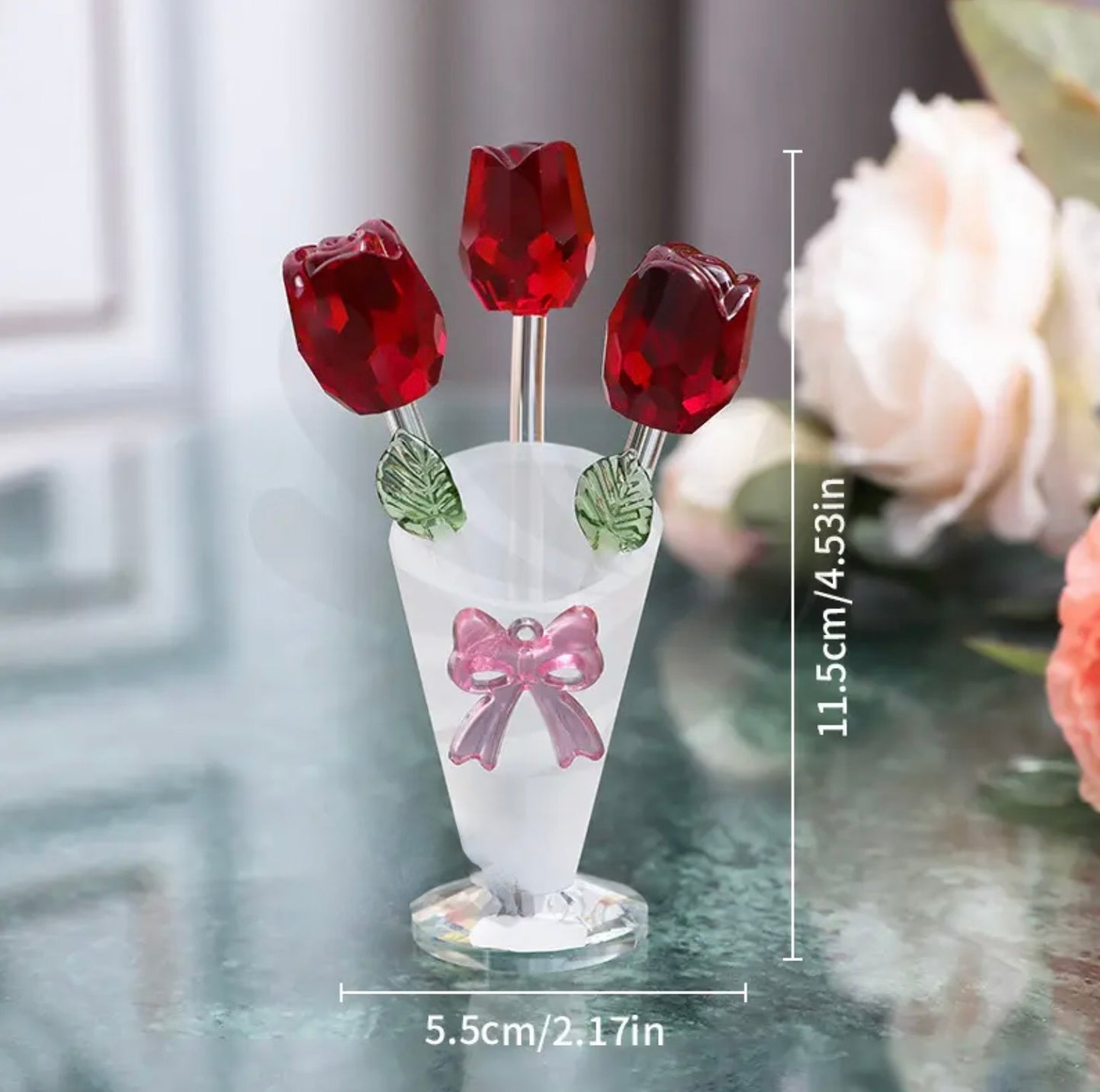 'Serenity' Glass Crystal Roses - Red