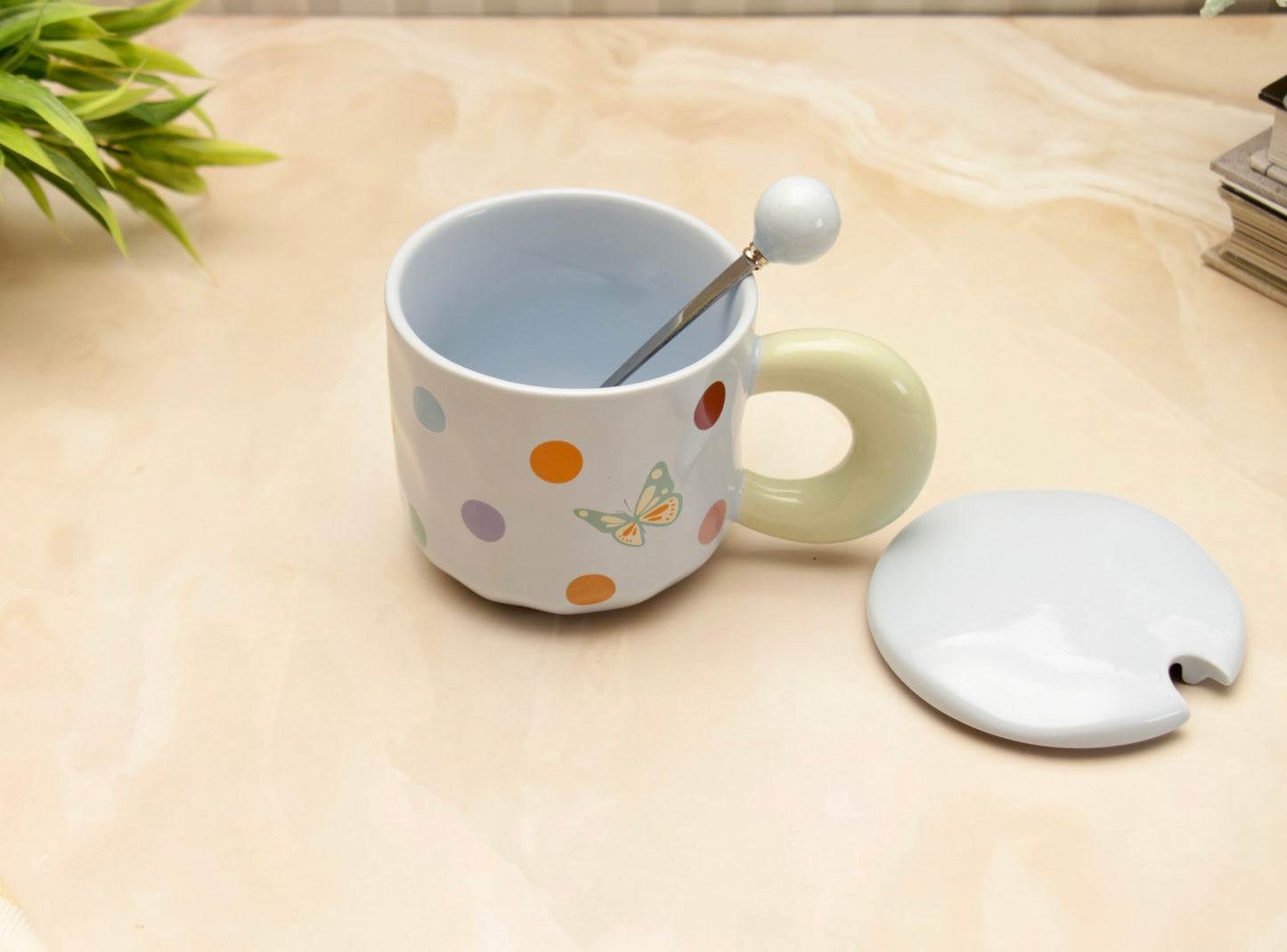 'Polka Dots' Ceramic Coffee Mugs - Blue