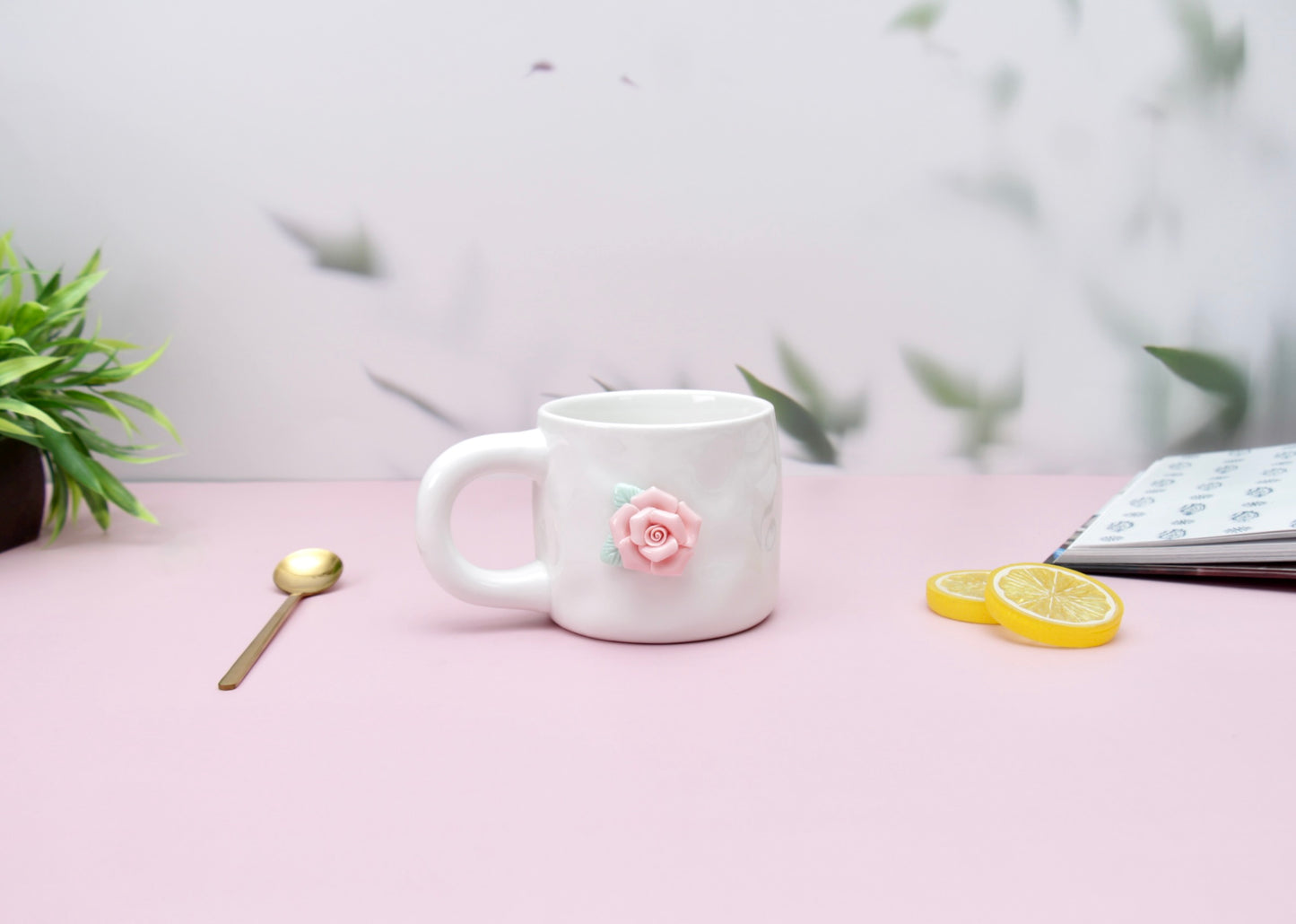 'French Rose' Ceramic Coffee Mug, White