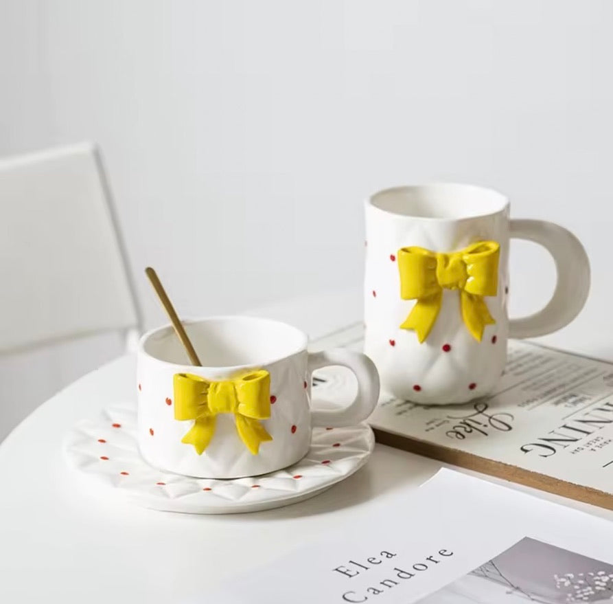 'Yellow Bow' Ceramic Cup n Saucer Set of 1