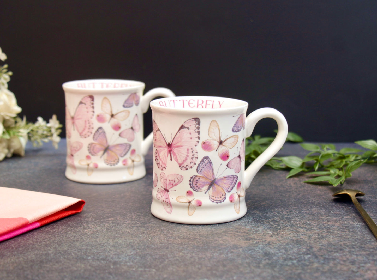 'Red Butterflies' Ceramic Coffee Mug