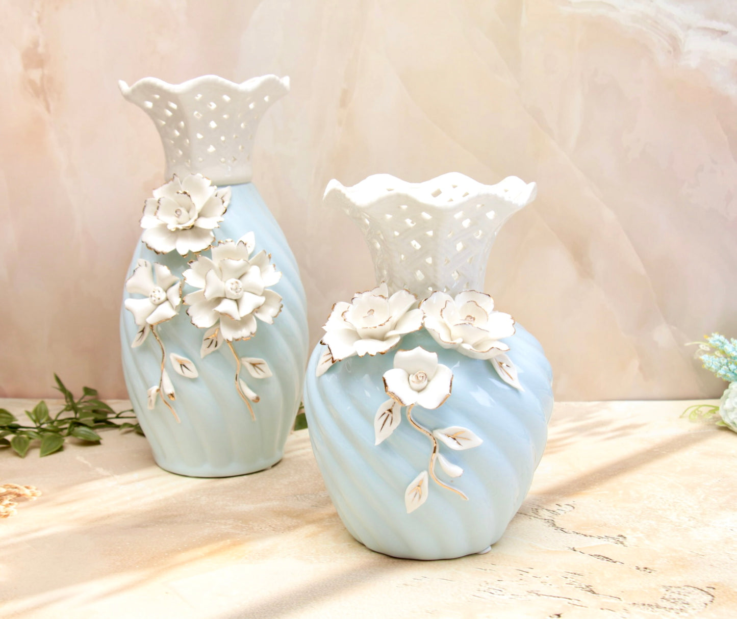 'Grace' Blue Ceramic Floral Vase, Small