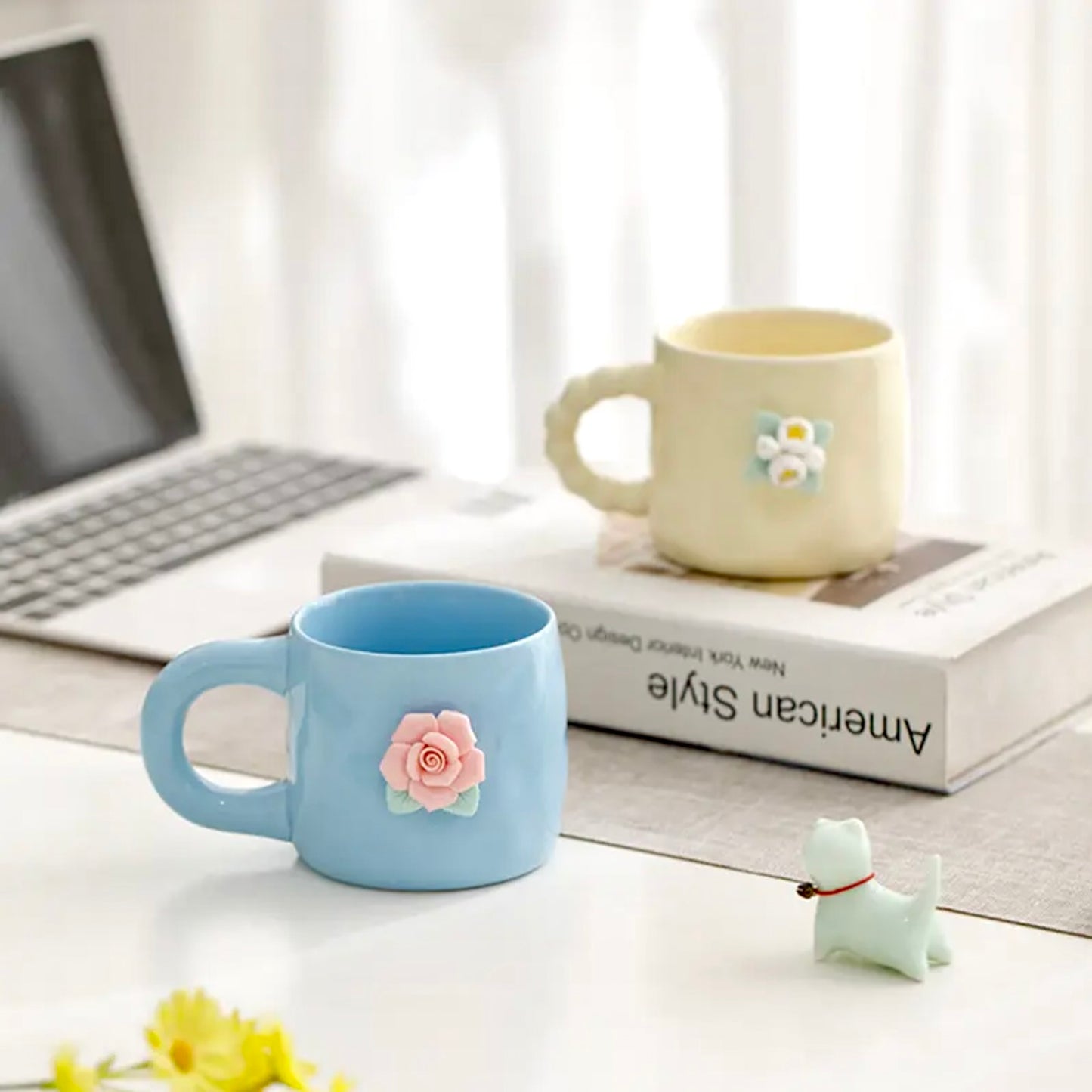 'French Rose' Ceramic Coffee Mug, Blue