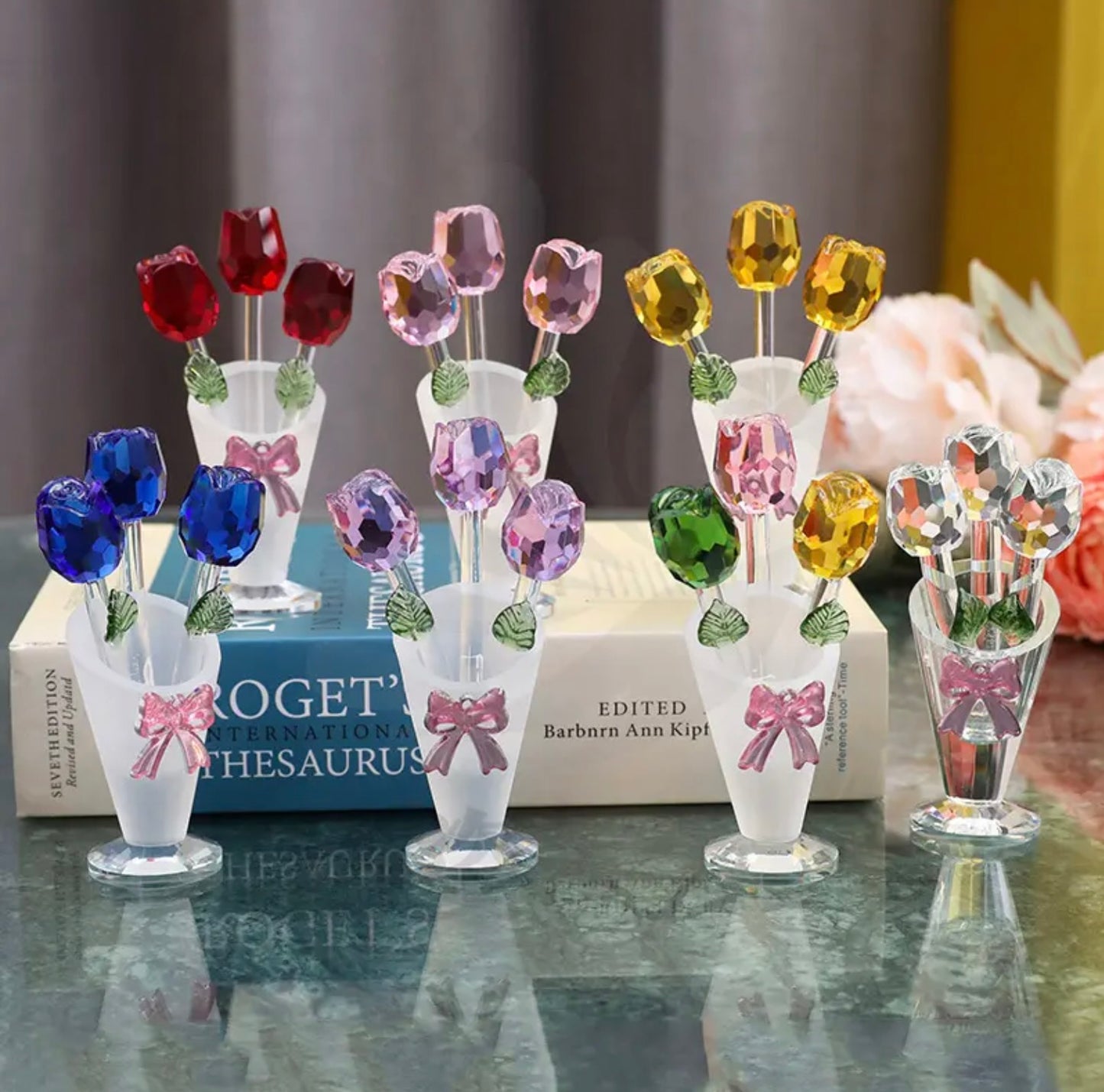 'Serenity' Crystal Glass Three Roses - Blue