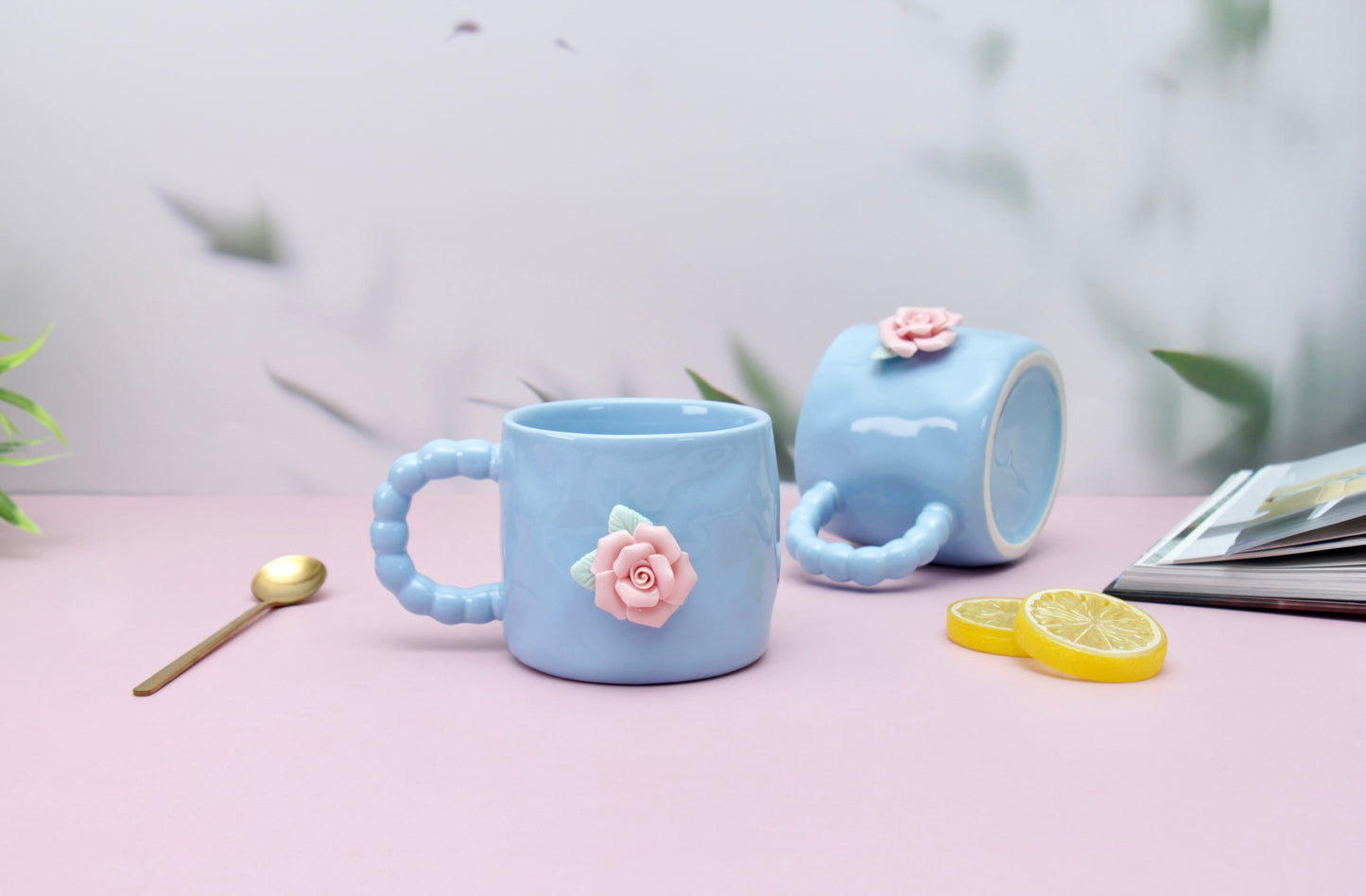 'French Rose' Ceramic Coffee Mug, Blue
