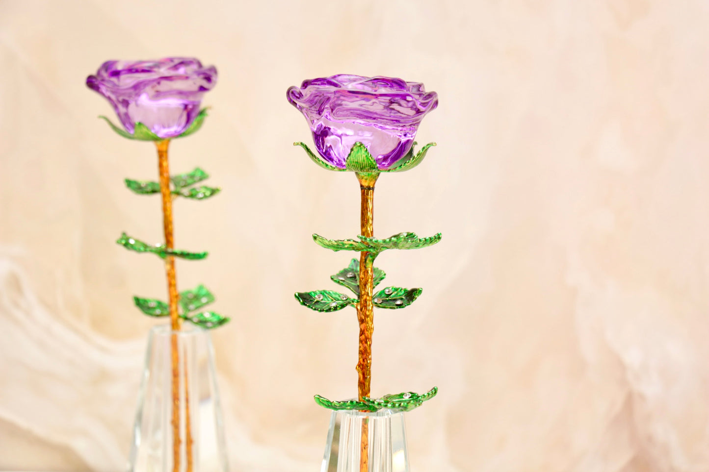 'Primrose' Crystal Rose w Vase - Purple