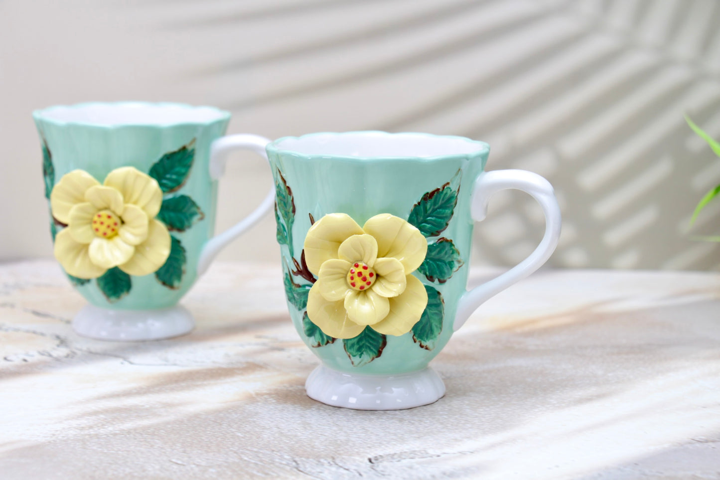 'Isadora' Ceramic Rose Embossed Coffee Mug