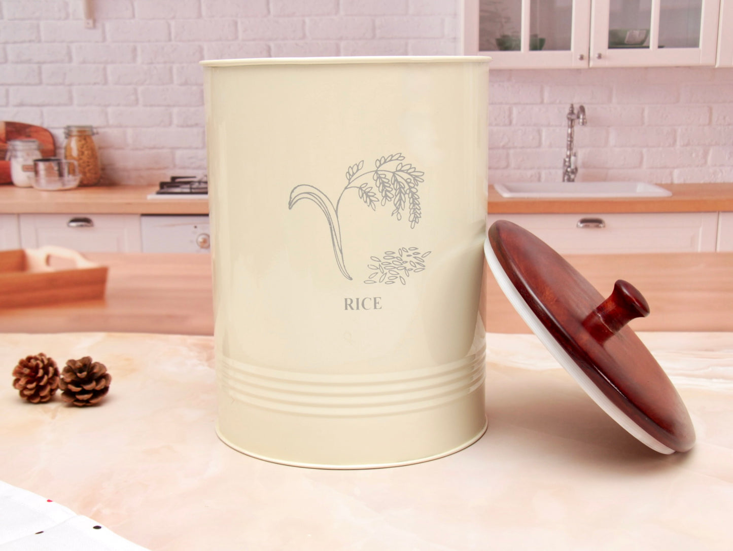 'Willow' Rice Storage Container With Wooden Lid, 5L
