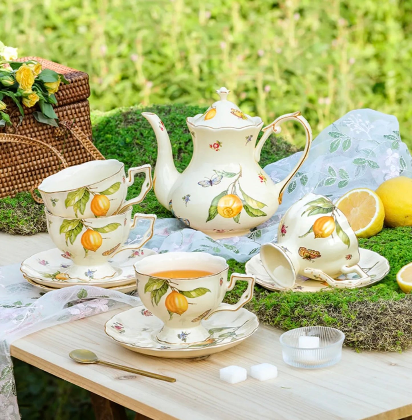 'Lemon' Ceramic Cup & Saucer, Set of 1