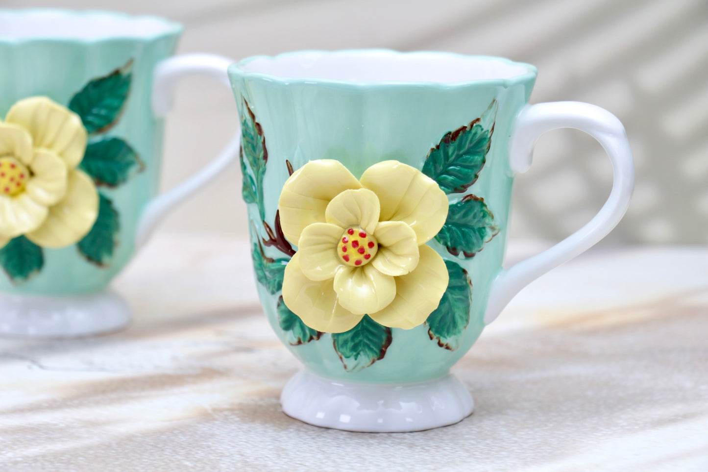 'Isadora' Ceramic Rose Embossed Coffee Mug