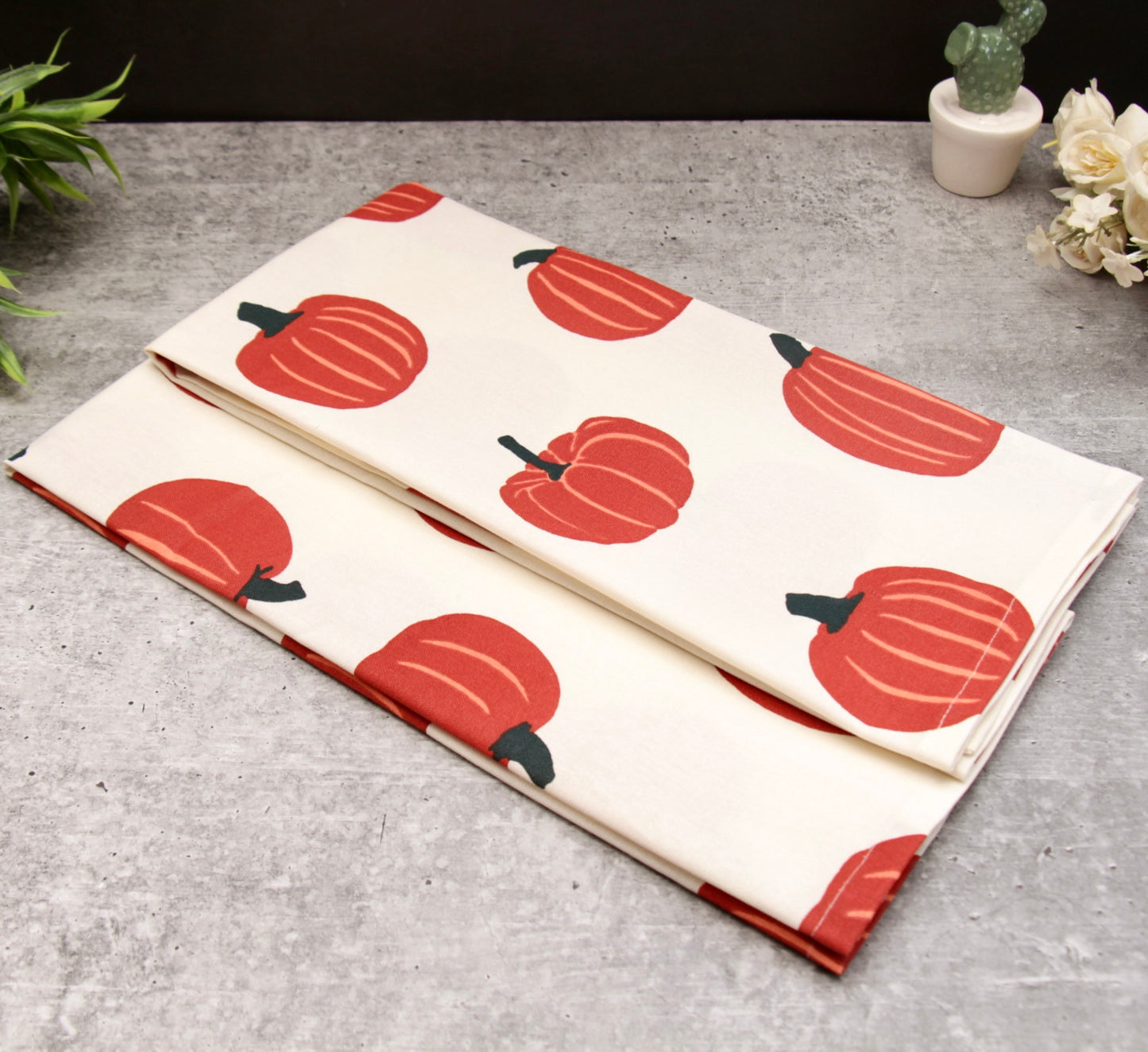 'Pumpkin' Printed Kitchen Towels Beige, Set of 2