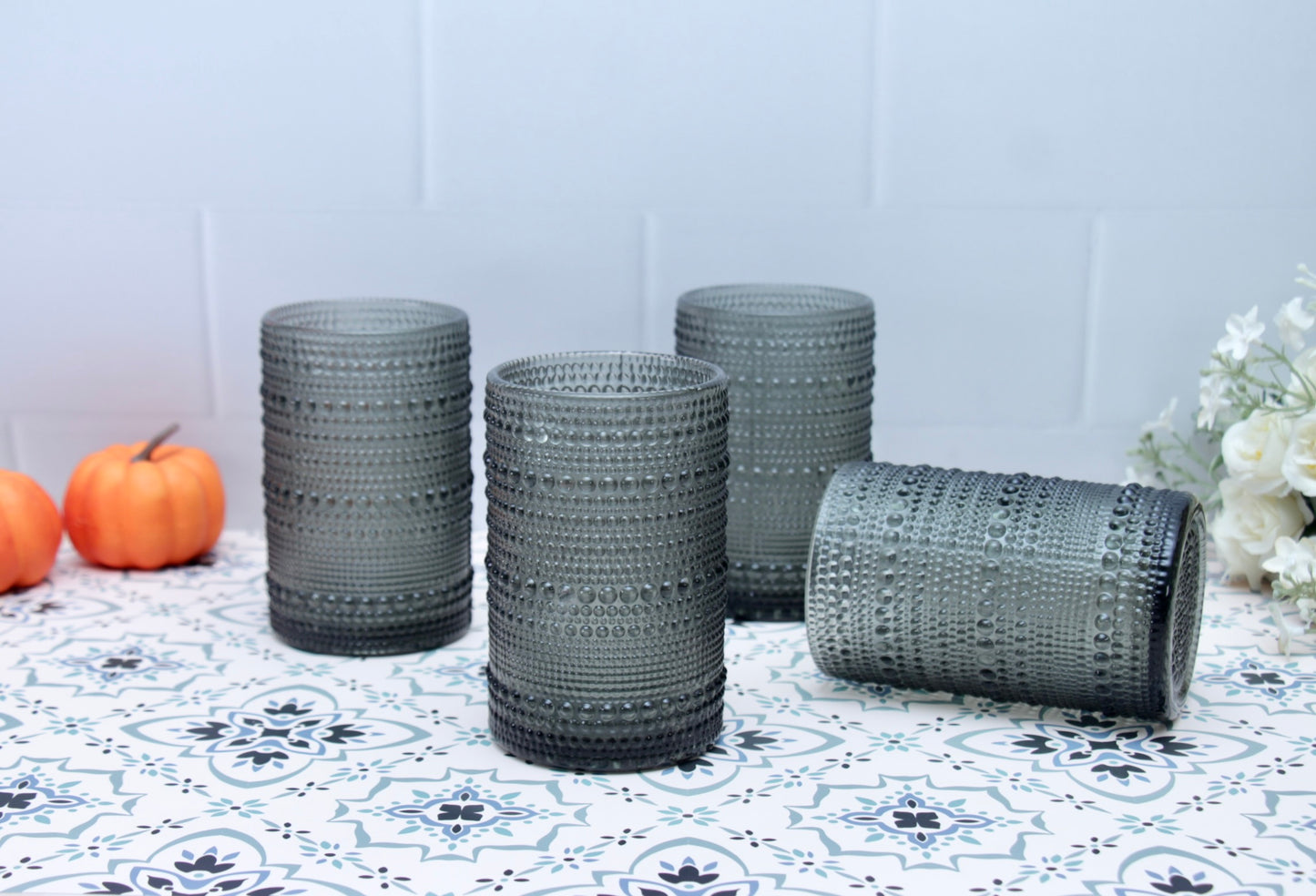 'Frost' Dotted Glass Tumblers, Set Of 4 - Black