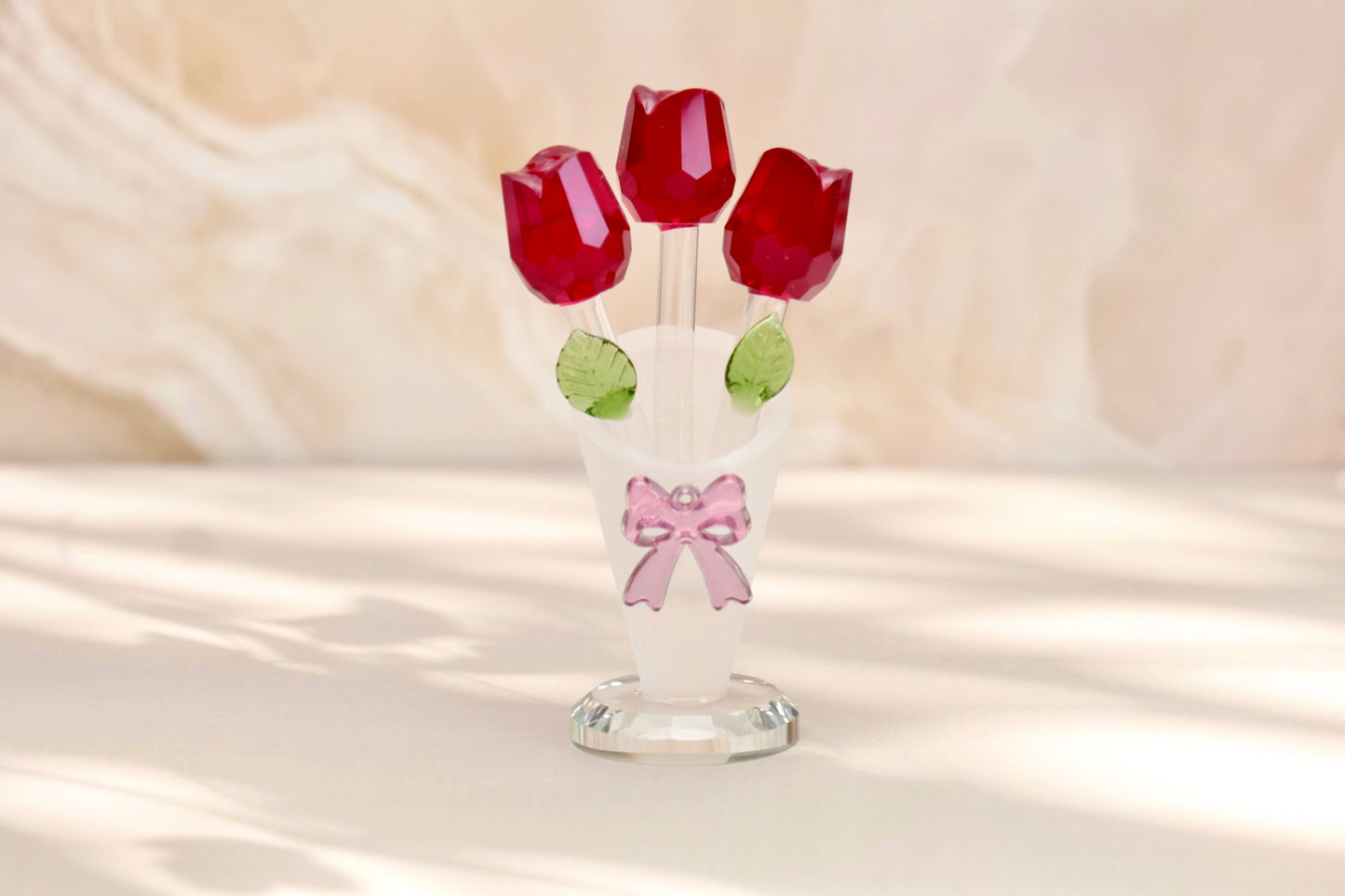 'Serenity' Glass Crystal Roses - Red