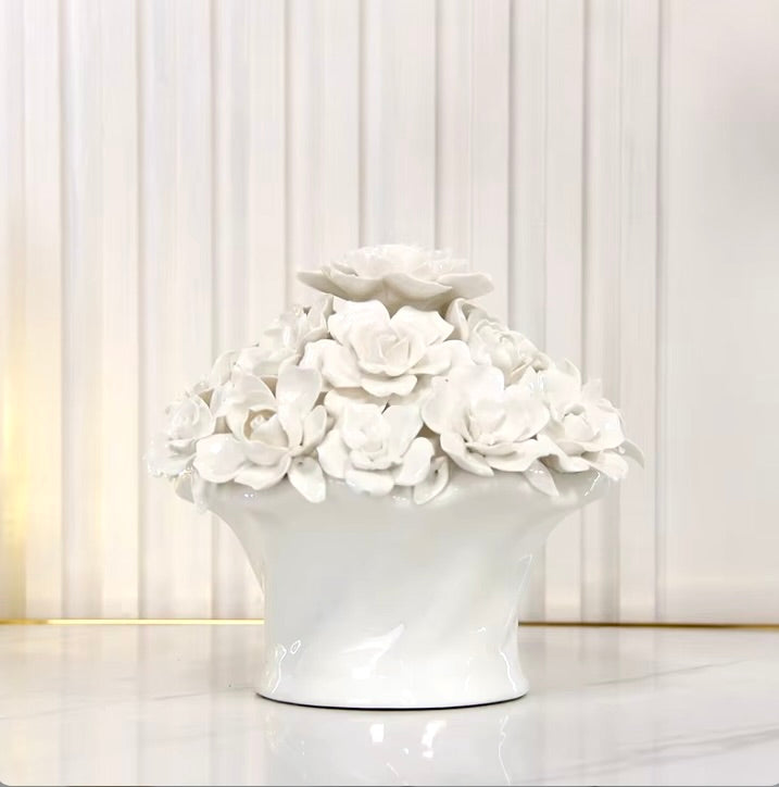 'Anastasia' Ceramic White Roses Bouquet | Centerpiece, Large