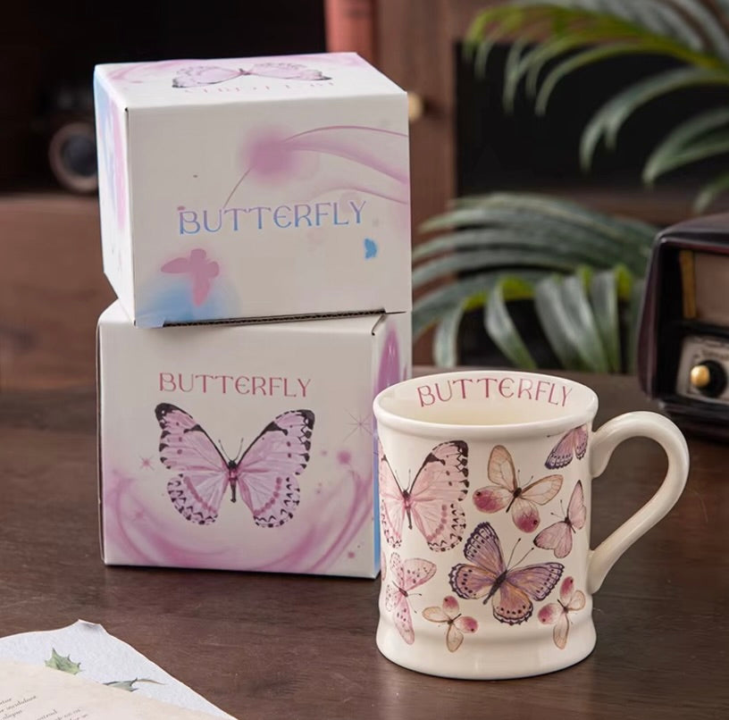 'Red Butterflies' Ceramic Coffee Mug