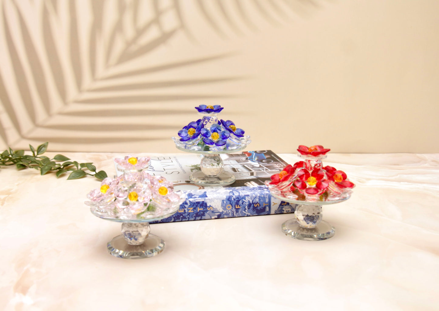 'Sparkles' Rotating Crystal Flowers - Blue