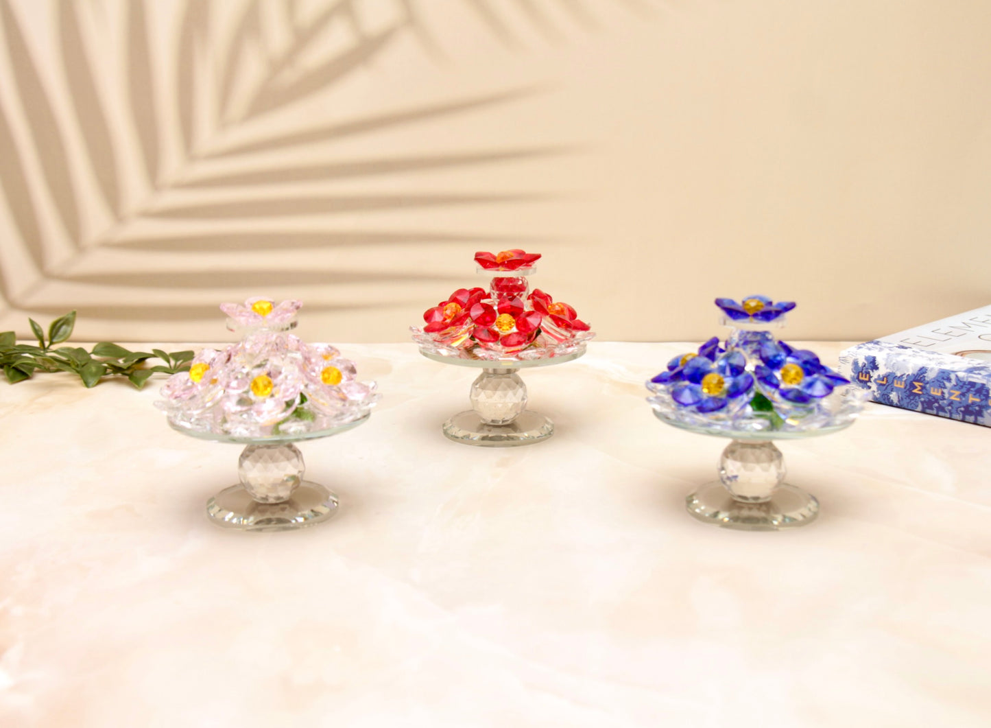 'Sparkles' Rotating Glass Crystal Flowers - Red