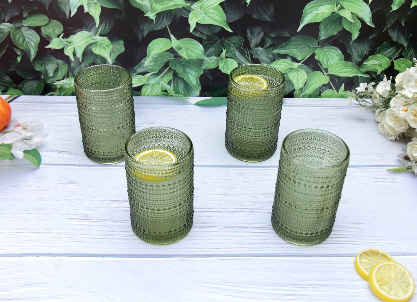 'Frost' Dotted Glass Tumblers, Set Of 4 - Green